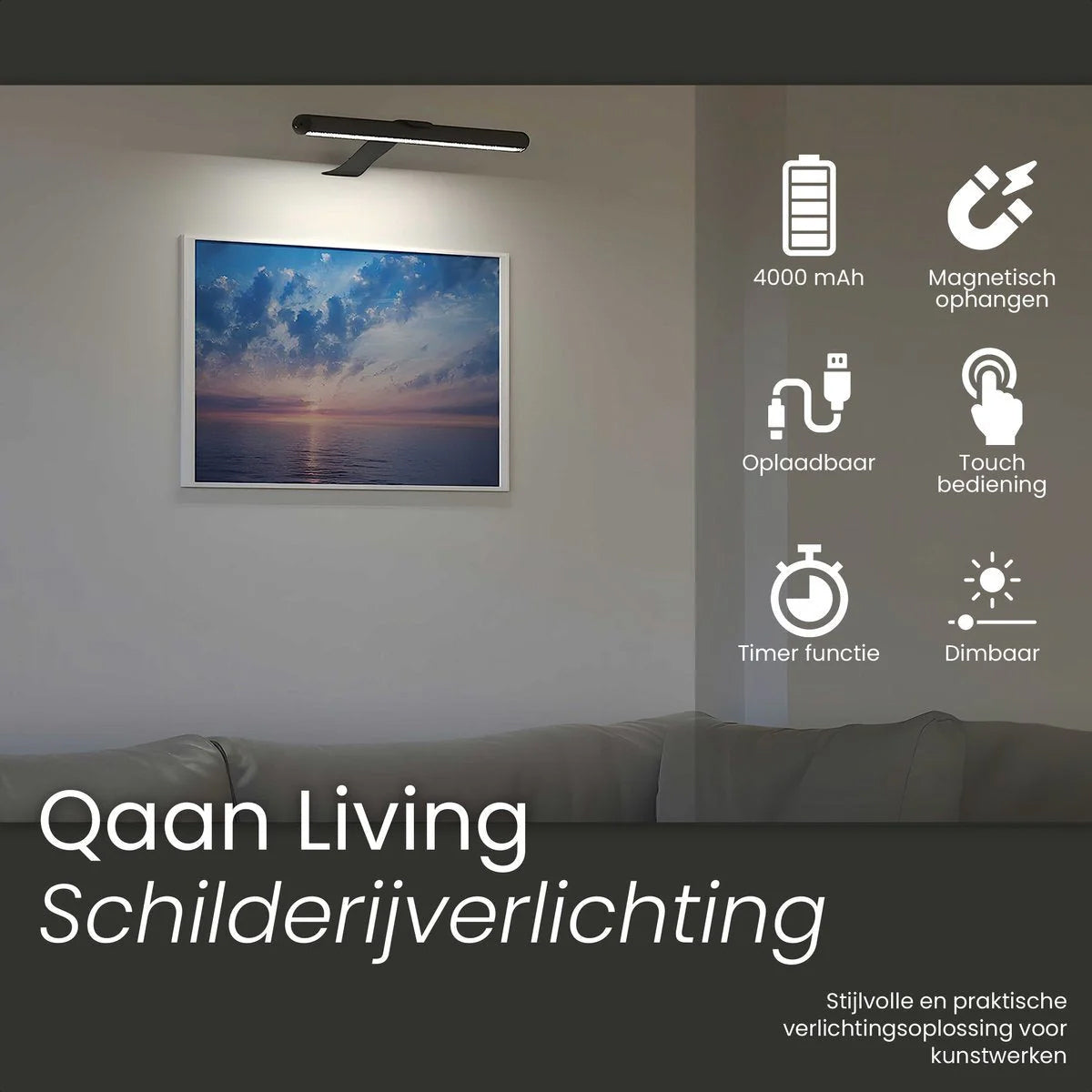 KAIA Oplaadbare Schilderijverlichting - Draadloze Wandlamp Oplaadbaar - Dimbaar LED - Snoerloos