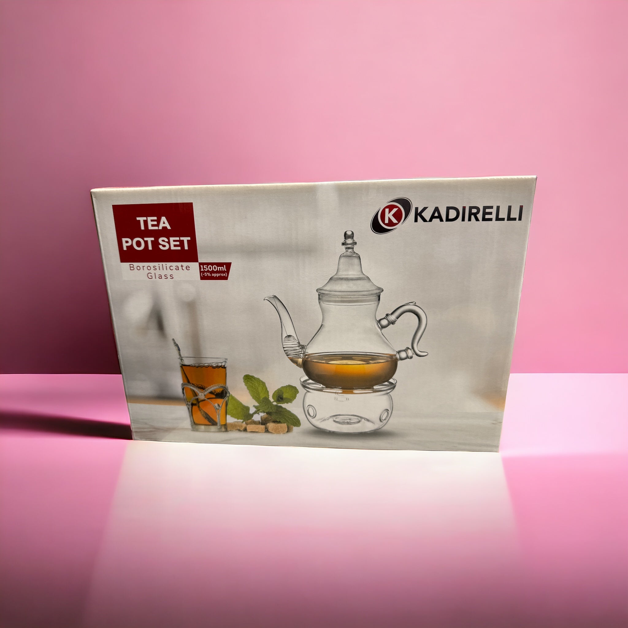 Kadirelli Glazen Theepot met Filter en Theelicht Warmhouder Set - Borosilicaat Glas - RVS Zeef - 1.5L - TEKZEN