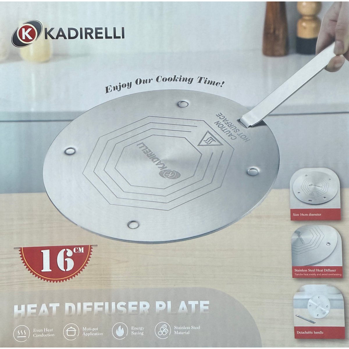 Kadirelli Inductie Adapterplaat - 16cm - Inductie Adapter Inductieplaat - Afneembaar Handvat - Inductie Beschermer