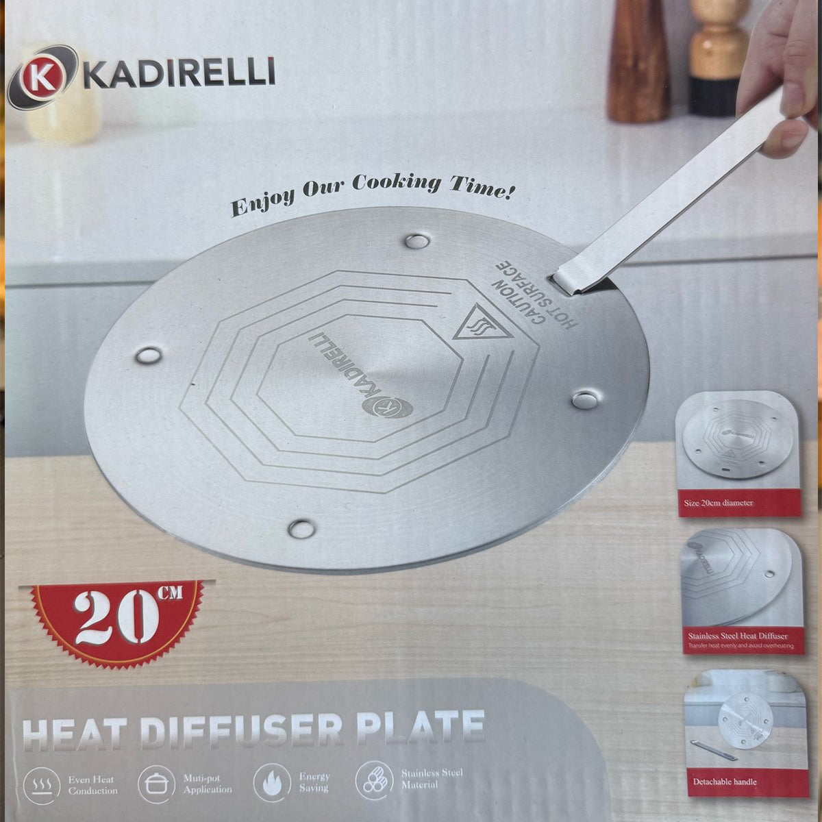 Kadirelli Inductie Adapterplaat - 20cm - Inductie Adapter Inductieplaat - Afneembaar Handvat - Inductie Beschermer