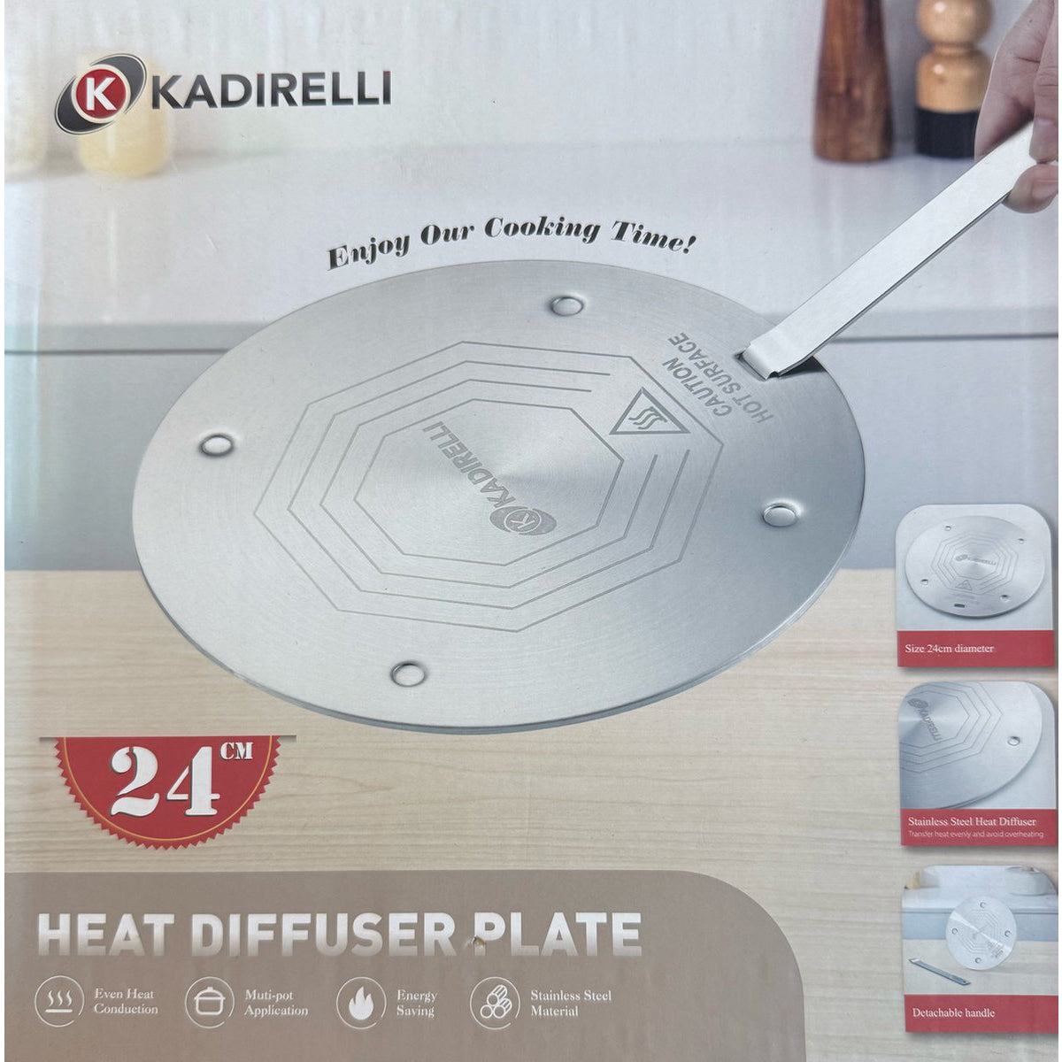 Kadirelli Inductie Adapterplaat - 24cm - Inductie Adapter Inductieplaat - Afneembaar Handvat - Inductie Beschermer