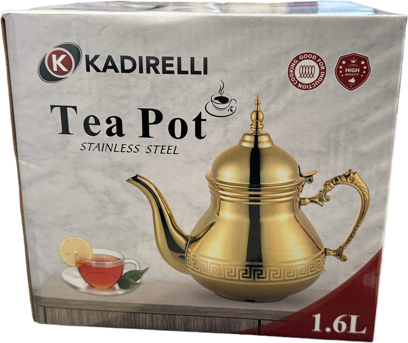 Kadirelli Teapot K335 Gold - Stainless Steel - 1.6 Liter - Turkish &amp; Moroccan Teapots