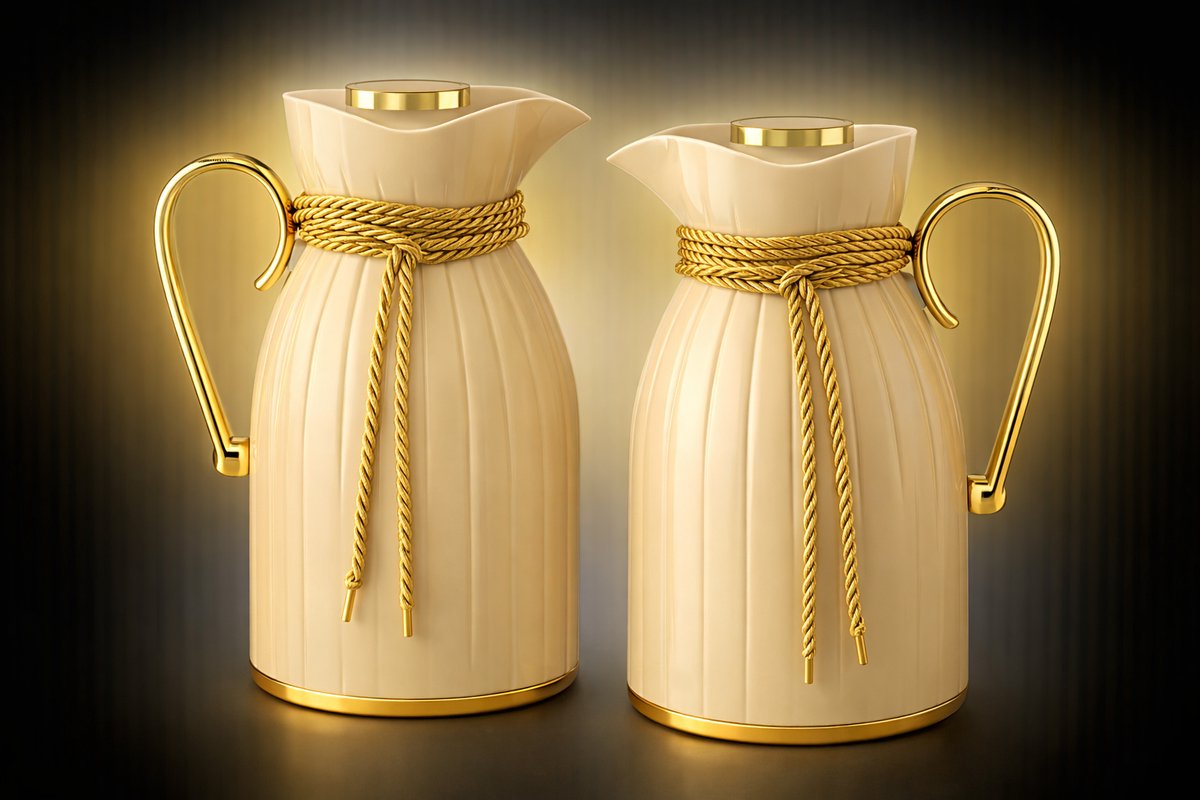 Kadirelli Thermoskan - 1L + 1L - Set van 2 - Beige/Goud - RVS Inox - Themosfles