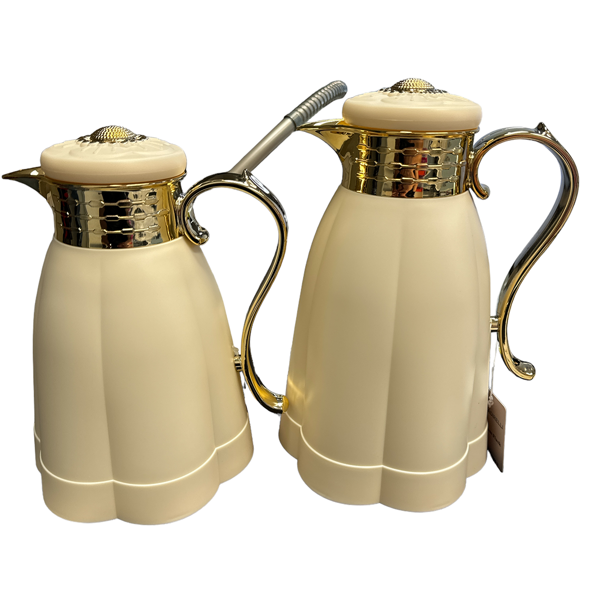 Kadirelli Thermos Set of 2 - 1L + 0.6L - White/Gold - Stainless Steel Inox - Themos Bottle