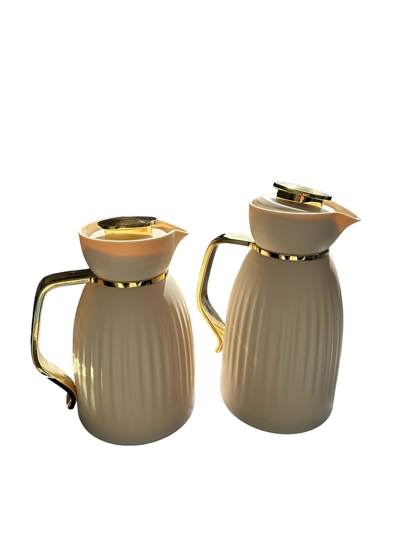 Kadirelli Thermos Set of 2 - 1L + 0.6L - Cream/Gold - Stainless Steel Inox - Themos bottle