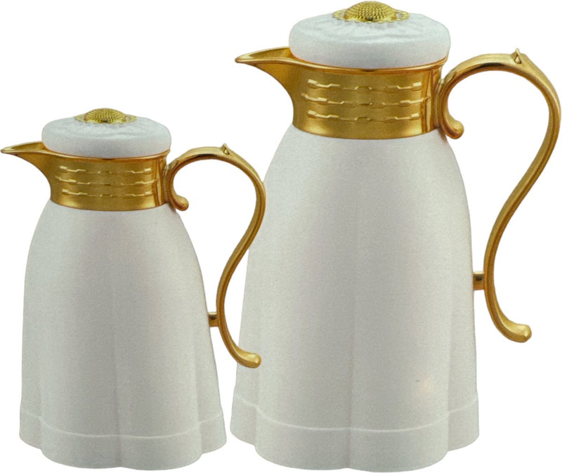 Kadirelli Thermos Set of 2 - 1L + 0.6L - White/Gold - Stainless Steel Inox - Themos Bottle