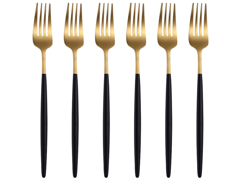 Kadirelli Table Fork - Set of 6 - Stainless Steel Forks - Fork - Gold / Black 
