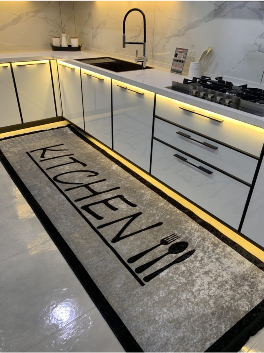 Brillant Keukenloper Kitchen 103 - Grijs - 80x200 cm - Vloerkleden - Keuken Tapijt - Keukenmat - Loper Tapijt - Loper Vloerkleed - TEKZEN