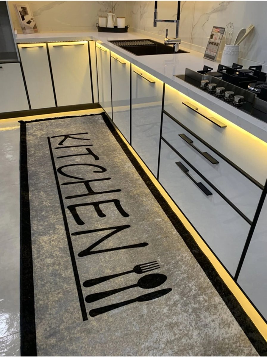 Brillant Keukenloper Kitchen 103 - Grijs - 80x200 cm - Vloerkleden - Keuken Tapijt - Keukenmat - Loper Tapijt - Loper Vloerkleed - TEKZEN