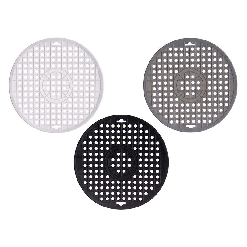 Kinvara Gootsteenmat - Rond 29 cm - Set van 3 - Wit, Grijs, Zwart - Spoelbakmat - Spoelmat - Spoelbakbescherming - Spatbescherming