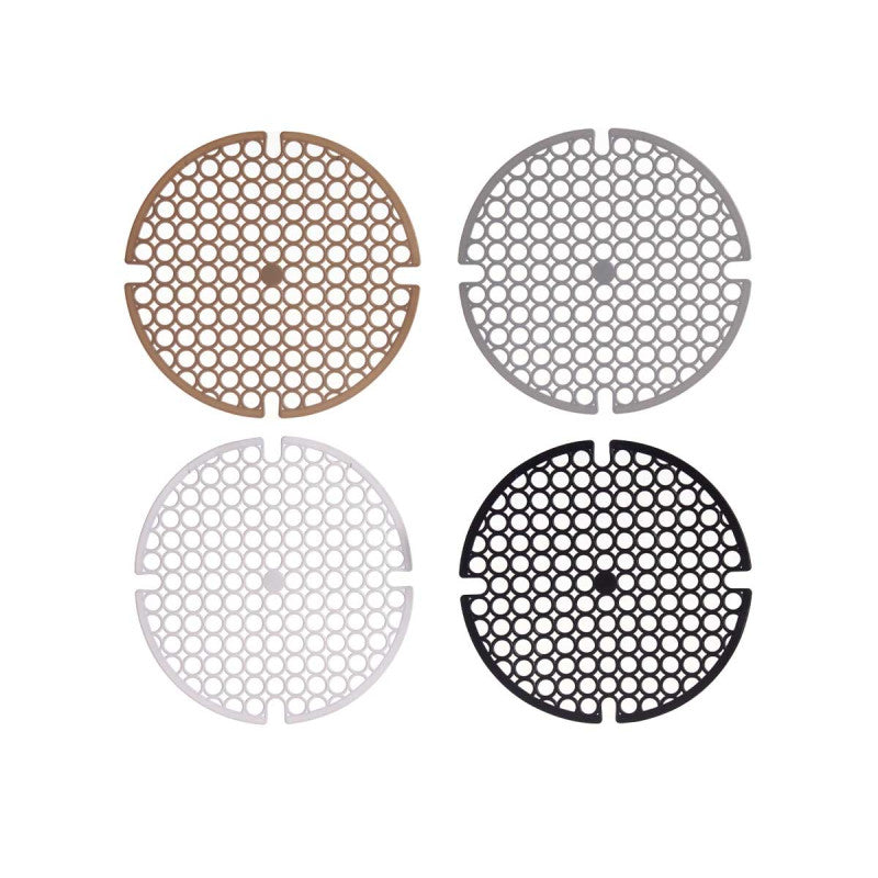 Kinvara Gootsteenmat - Rond 29 cm - Set van 4 - Wit, Grijs, Zwart, Beige - Spoelbakmat - Spoelmat - Spoelbakbescherming - Spatbescherming