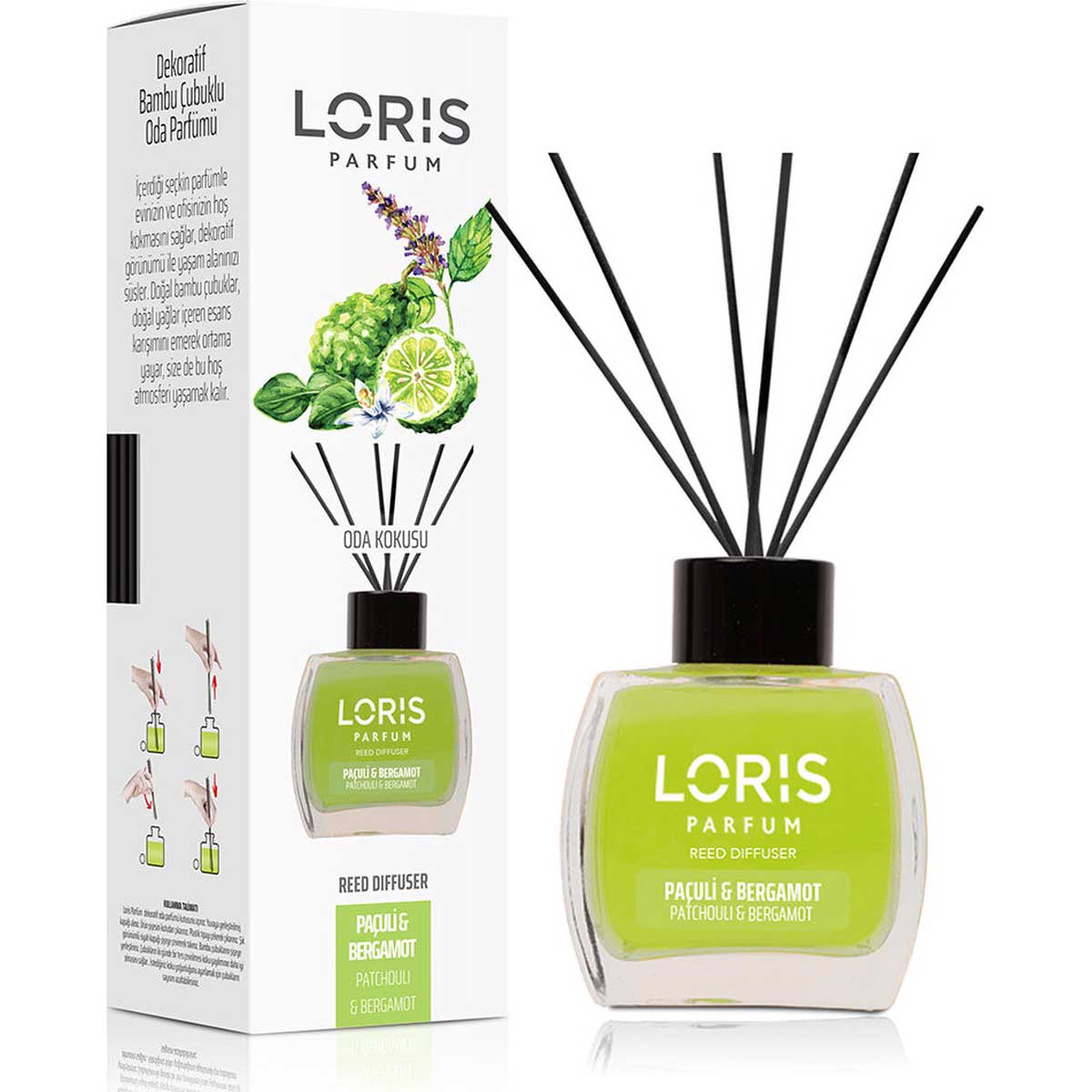 Loris Parfum - Geurstokjes - Patchouli & Bergamot - 120ml