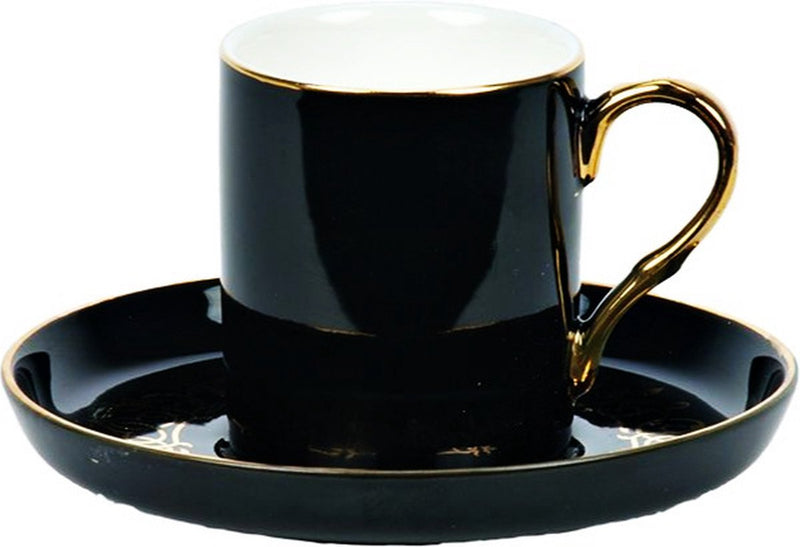 Bricard Porcelain Espresso Glazen - 12-delig - Zwart/Goud - Turkse Koffieglazen - Turk Kahve Fincanı