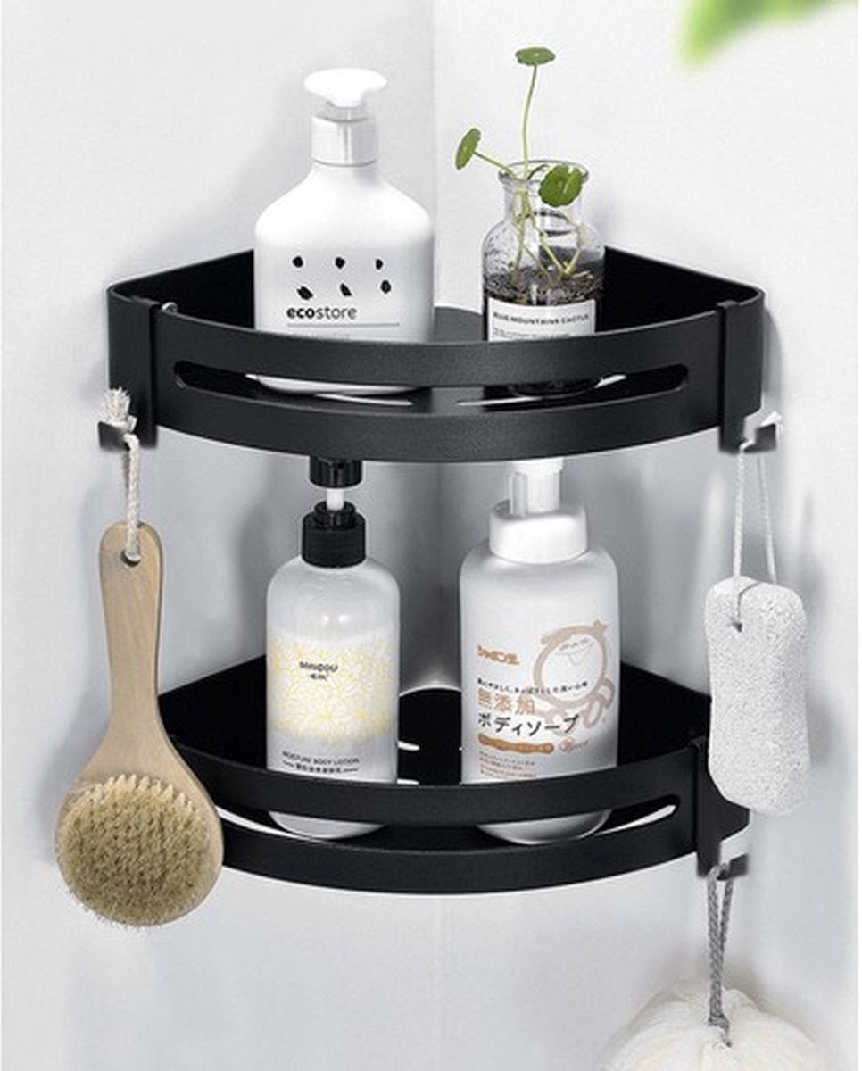 Ruhhy Luxury Corner Basket Black - Shower rack - Bathroom rack - Shower basket - Storage basket - Shelf - Bath rack