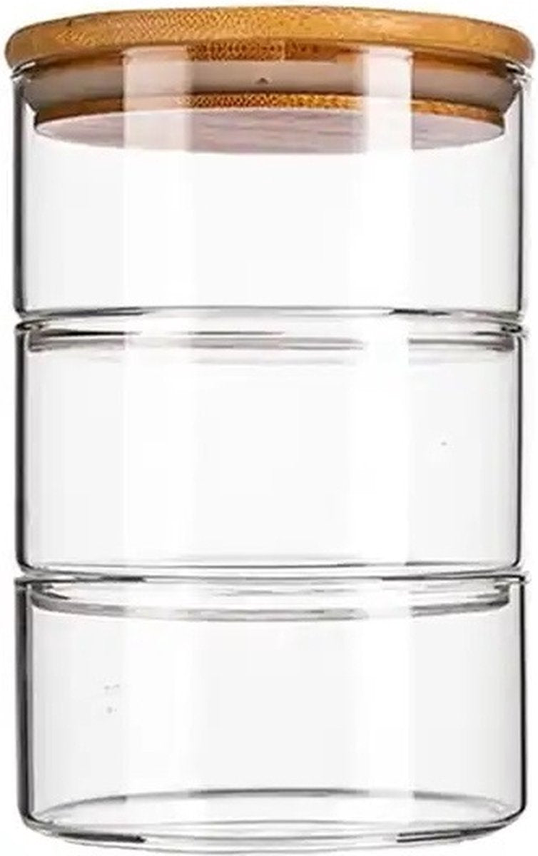 MONOO Bonbonniere – 3-stöckiges Vorratsglas aus Glas – Glas-Bonbonglas mit Bambusdeckel
