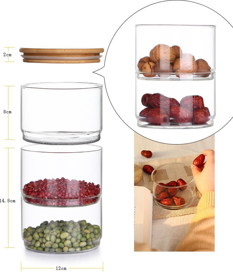 MONOO Bonbonniere - 3 Tier Glass Storage Jar - Glass Candy Jar with Bamboo Lid