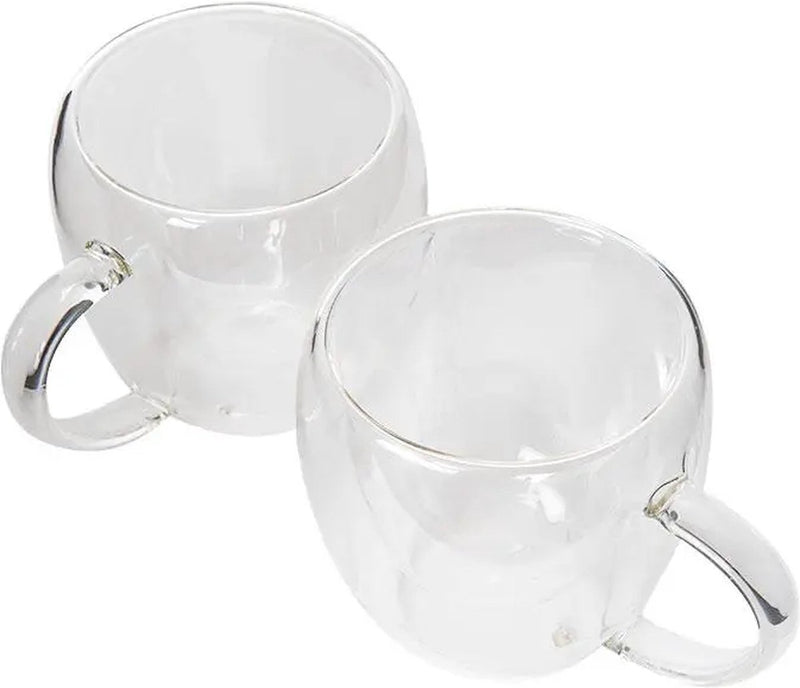 MONOO Double Walled Coffee Glasses - 250ml with Handle - Set of 2 - Cappuccino Glasses - Latte Macchiato Glasses