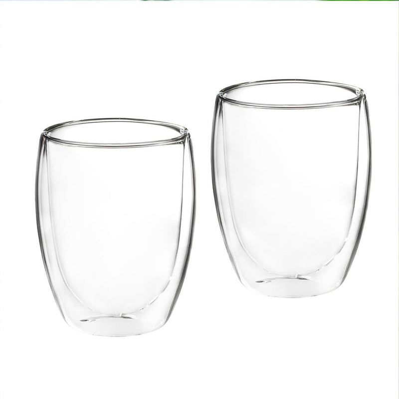 MONOO Double Walled Coffee Glasses - 350ml - Set of 2 - Cappuccino Glasses - Latte Macchiato Glasses