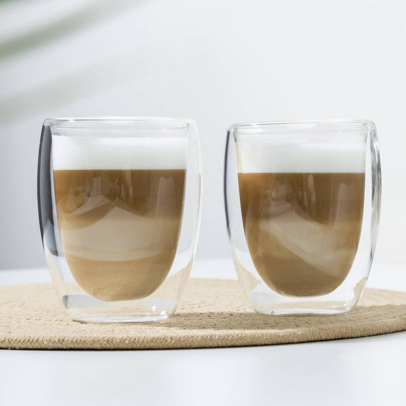 MONOO Double Walled Coffee Glasses - 350ml - Set of 2 - Cappuccino Glasses - Latte Macchiato Glasses