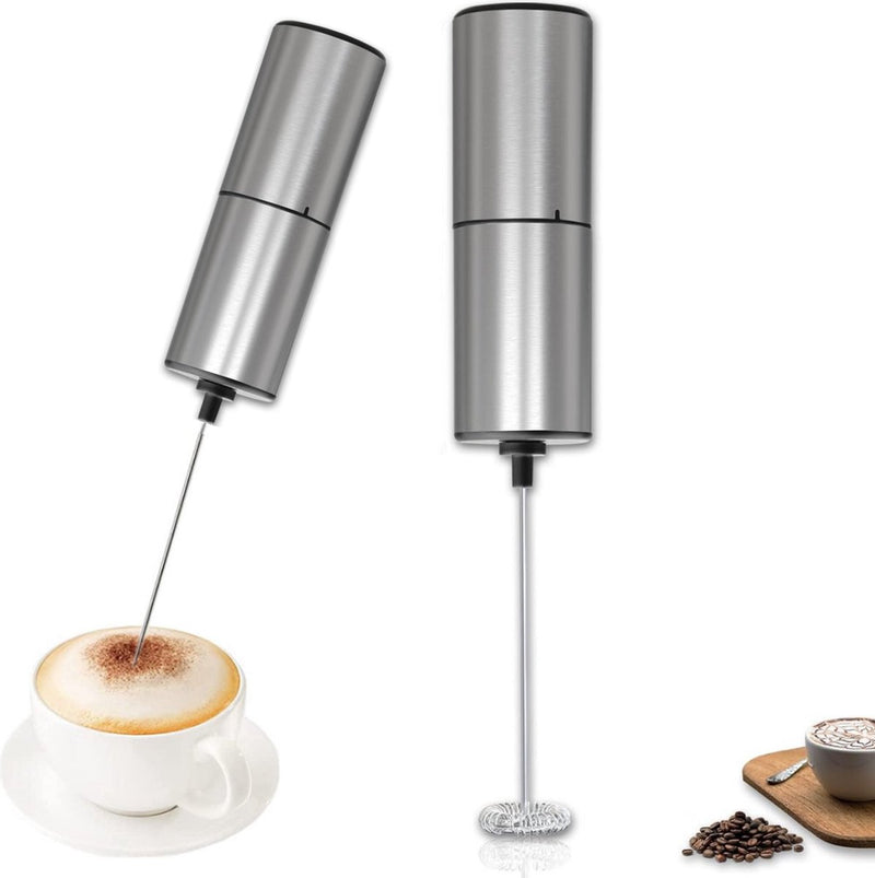 MONOO Electric Milk Frother - Manual Milk Frother - Coffee Mini Mixer - Cordless Battery Operated - Without Plug - Cappuccino - Matcha - Frappé - Chocolate Milk - Shakes - Silver
