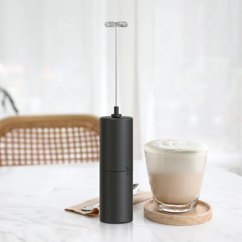 MONOO Electric Milk Frother - Manual Milk Frother - Coffee Mini Mixer - Cordless Battery Operated - Without Plug - Cappuccino - Matcha - Frappé - Chocolate Milk - Shakes - Black