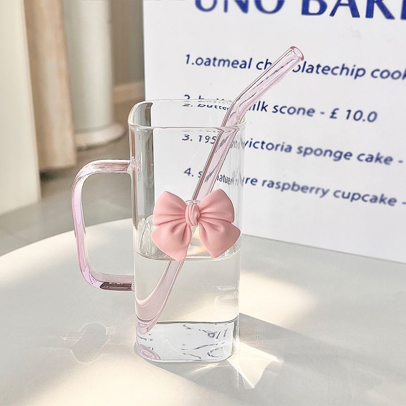 MONOO Glasses with Lid, Bow and Straw - 2 Pieces - 400ml