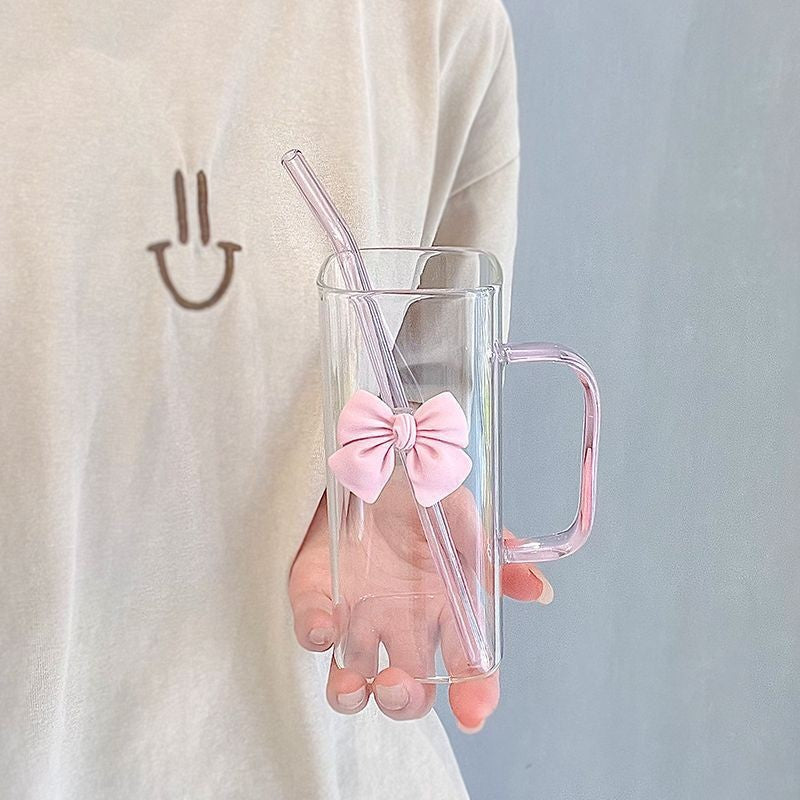 MONOO Glasses with Lid, Bow and Straw - 2 Pieces - 400ml