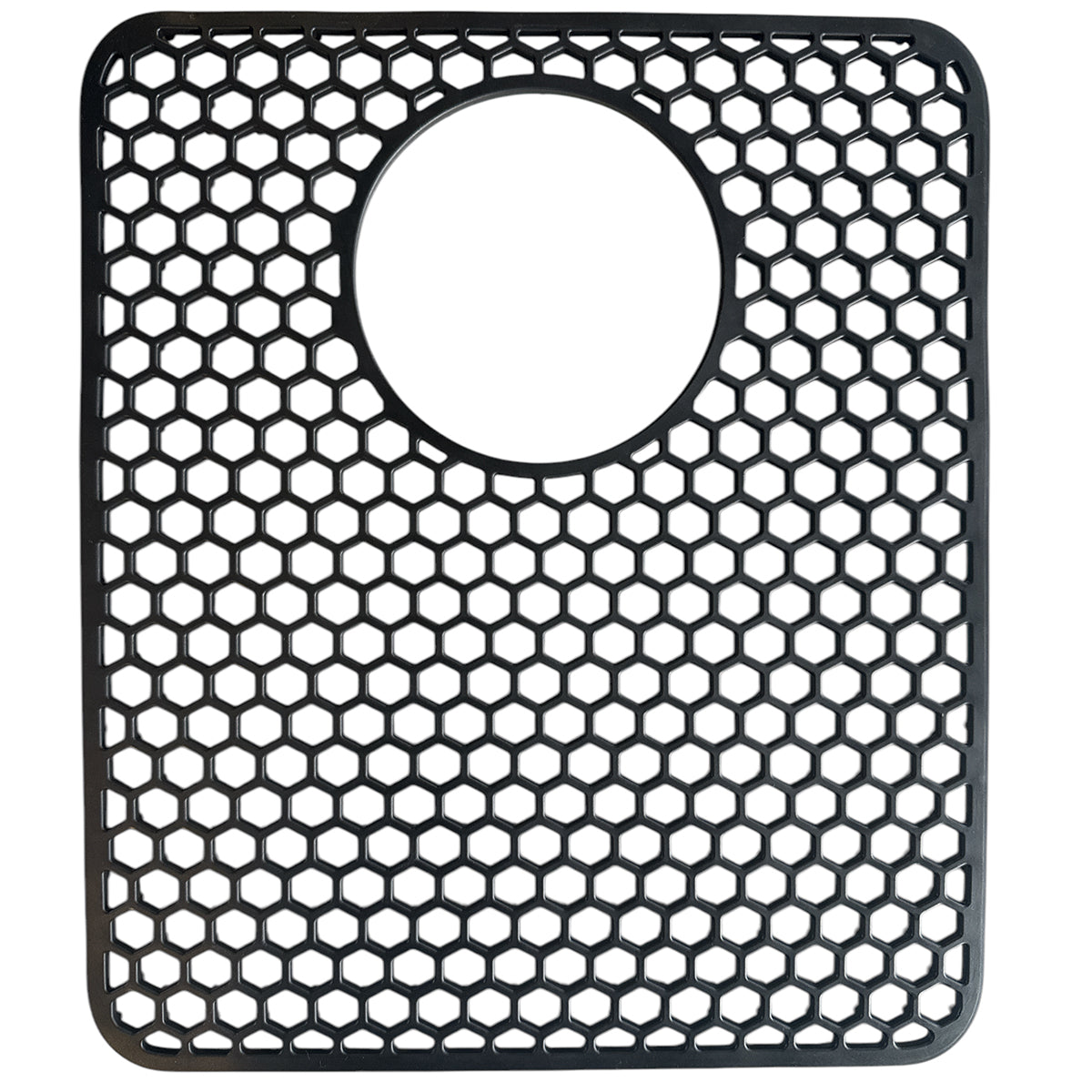 MONOO Gootsteenmat - Hexagon Patroon met Gat - Zwart - Vierkant - Siliconen - 35x30cm - BPA-Vrij - Extra Dik