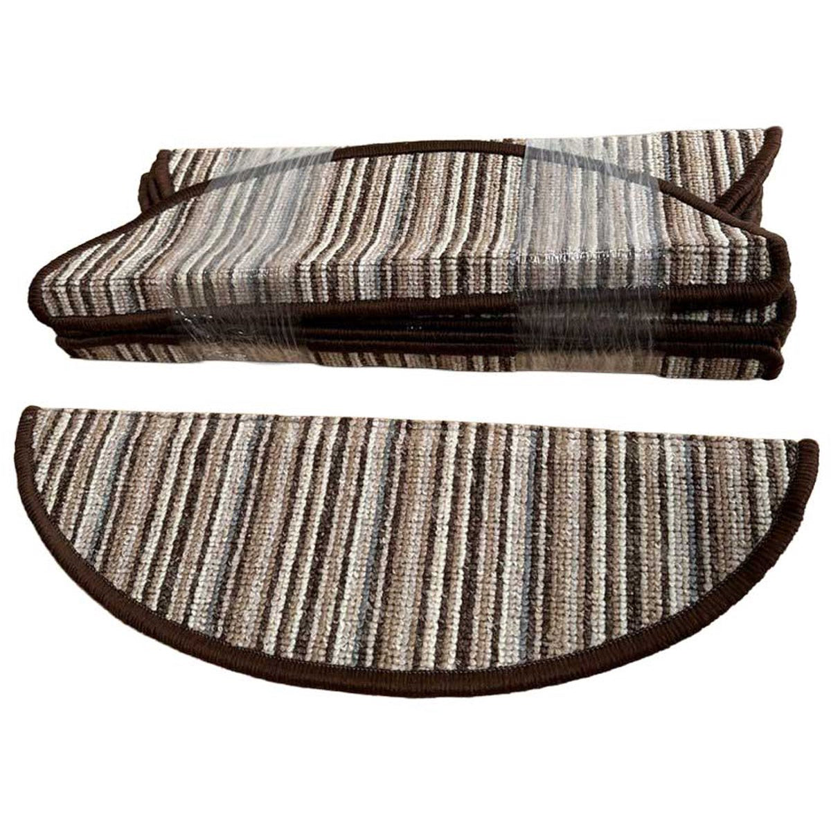 MONOO Stufenmatten-Set - Braun Multi Gestreift - 15-teilig - Halbmonde für Treppen