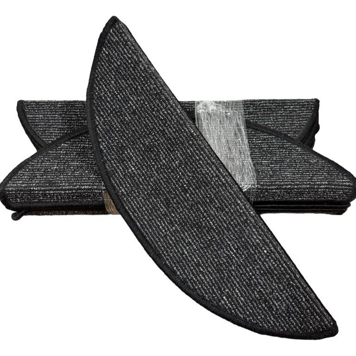 MONOO Trapmatten Set - Donkergrijs Gestreept - 15 Stuks - Halve Maantjes voor Trap