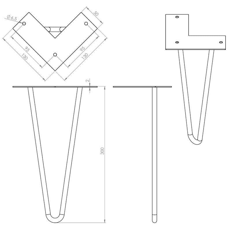 MacLean Design Table Leg Hairpin - Steel - Black - 30cm - Per Piece 