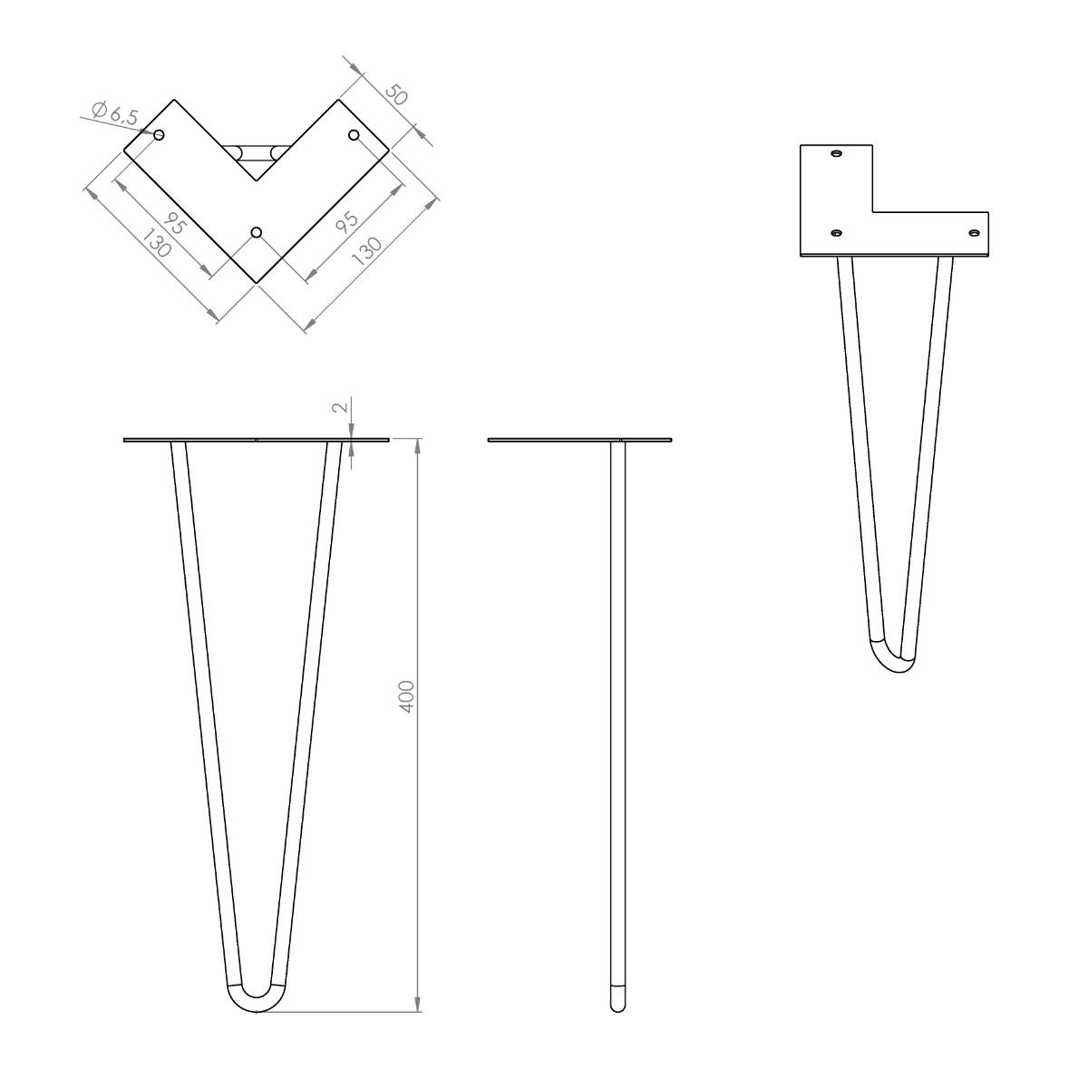 MacLean Design Tafelpoot Hairpin - Staal - Zwart - 40cm - Per Stuk