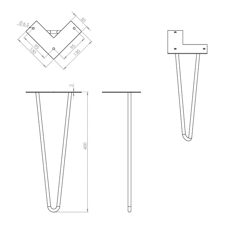 MacLean Design Tafelpoot Hairpin - Staal - Zwart - 40cm - Per Stuk