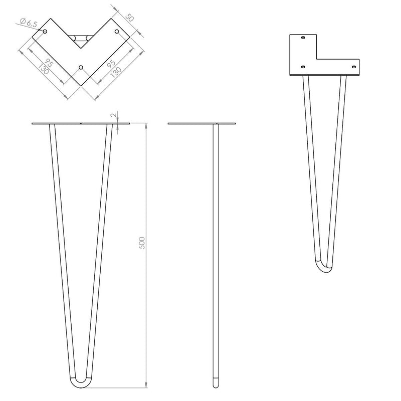 MacLean Design Table Leg Hairpin - Steel - Black - 50cm - Per Piece 
