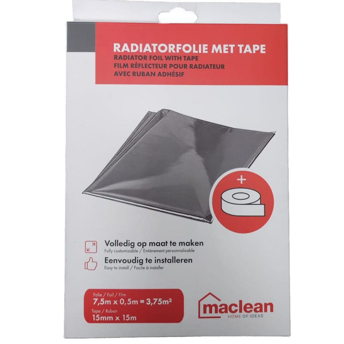 Maclean Radiatorfolie 7,5m x 50 cm – Incl. 15m Warmtebestendige Dubbelzijdige Tape