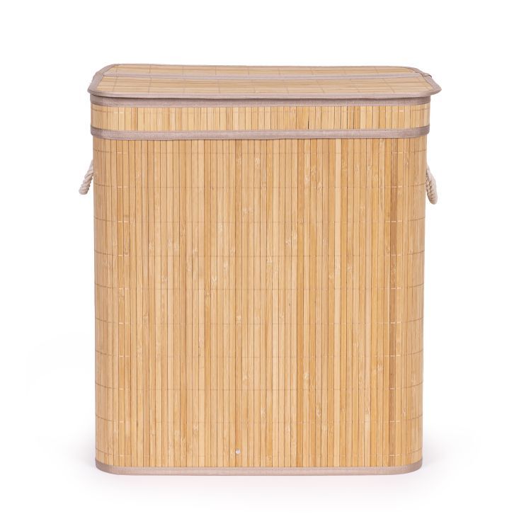 ModernHome Bamboe Wasmand - 100 Liter - 2 Vakken - Met Deksel