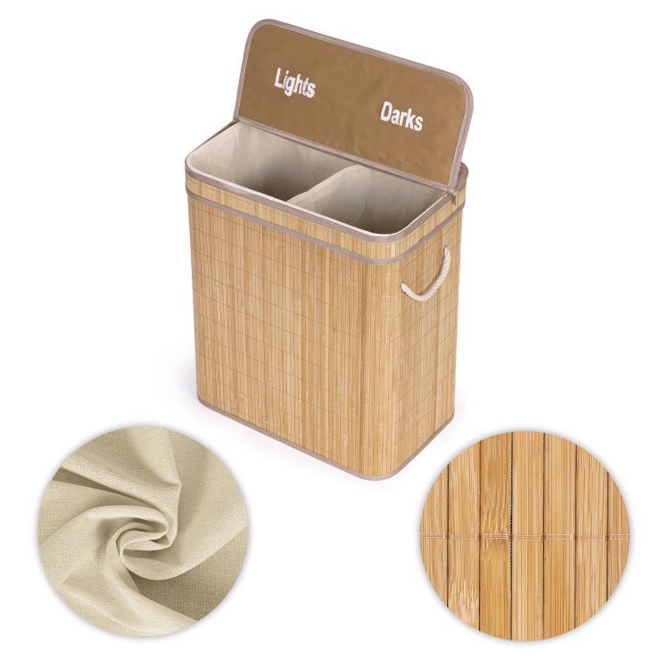 ModernHome Bamboe Wasmand - 100 Liter - 2 Vakken - Met Deksel