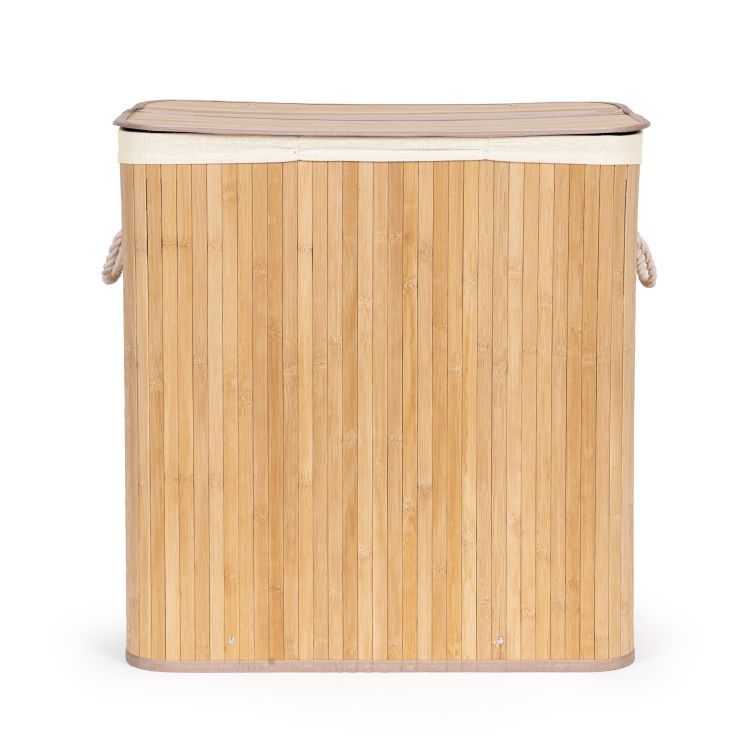 ModernHome Bamboe Wasmand - 150 Liter - 3 Vakken - Met Deksel