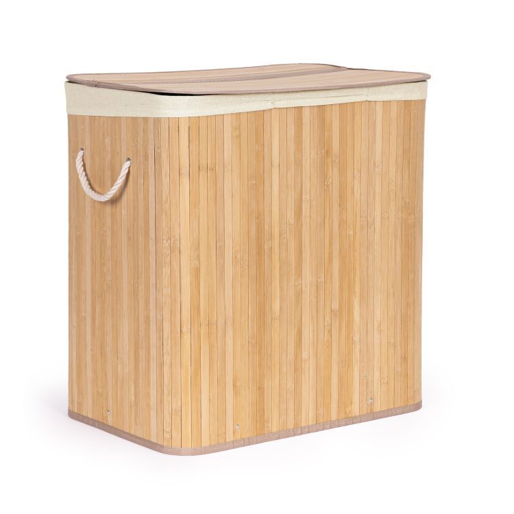 ModernHome Bamboe Wasmand - 150 Liter - 3 Vakken - Met Deksel