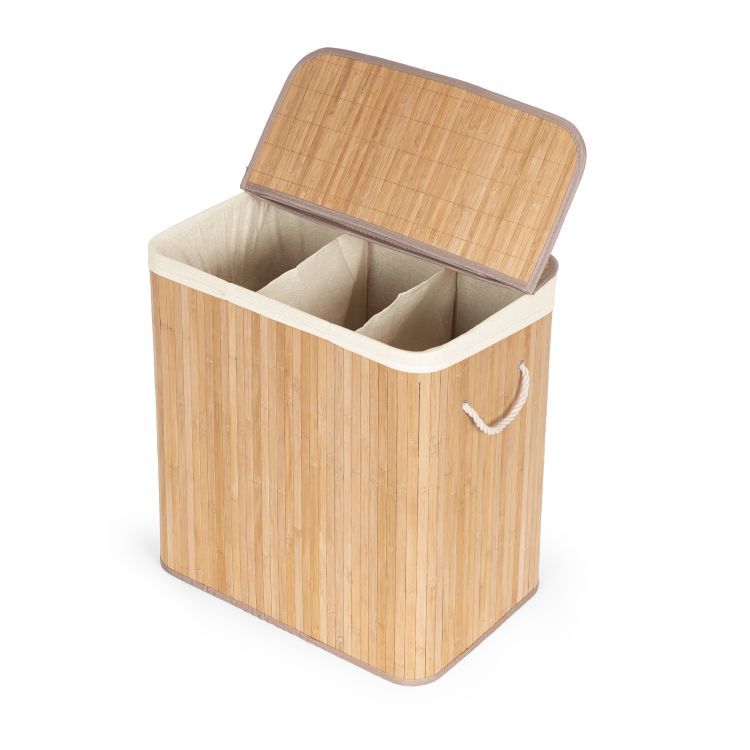 ModernHome Bamboe Wasmand - 150 Liter - 3 Vakken - Met Deksel