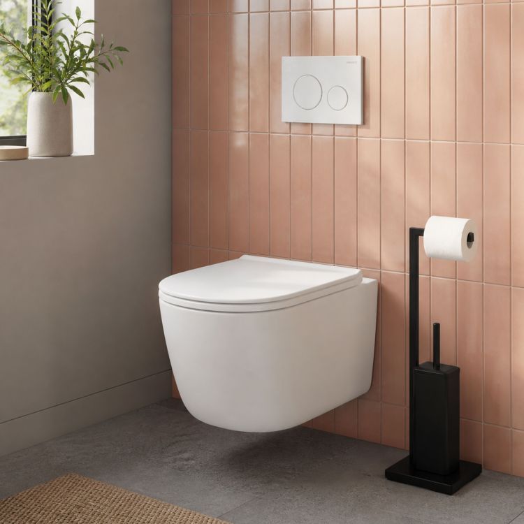ModernHome Toiletrolhouder - Met Toiletborstel - Vrijstaand - Zwart
