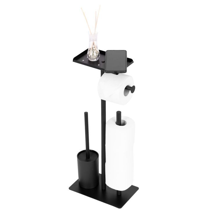 ModernHome Toiletrolhouder - Met Toiletborstel & Plankje - Zwart