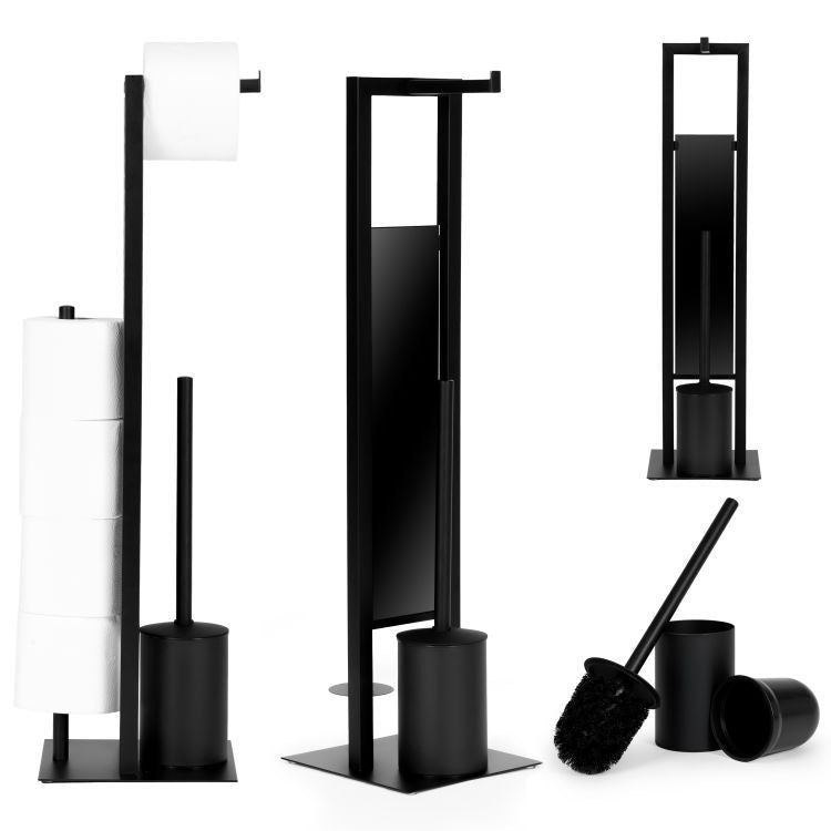 ModernHome Toiletrolhouder - Met Toiletborstel & Reserverolhouder - Zwart