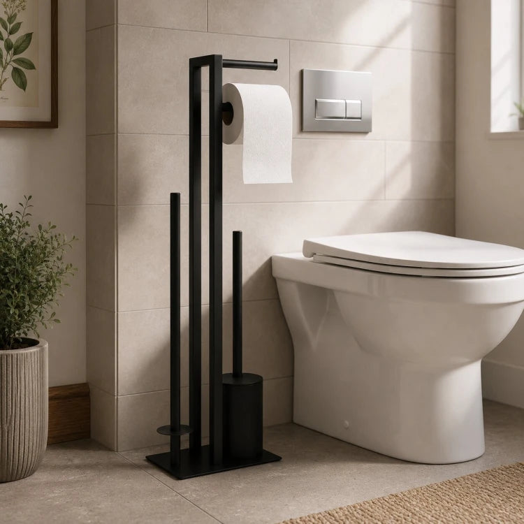 ModernHome Toiletrolhouder - Met Toiletborstel & Reserverolhouder - Zwart