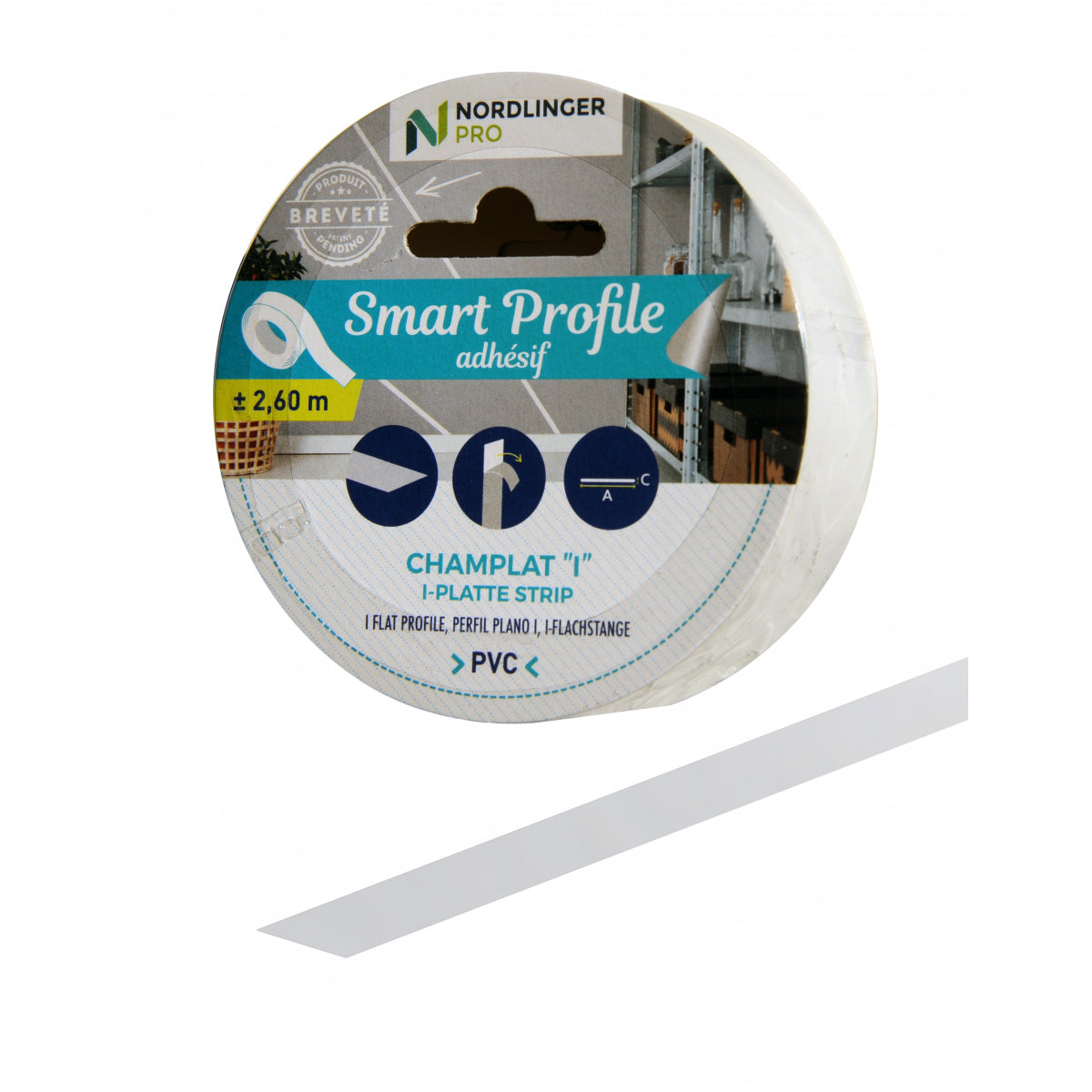 Nordlinger Pro Smart Profile platte strip wit PVC 3cm/2,6m