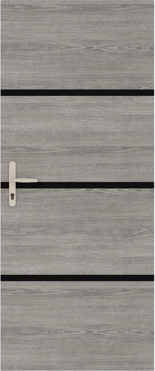 Nordlinger deurrenovatieset - grijs eiken - 4 panelen 85x50 cm - 3 zwarte profielen 85x2 cm