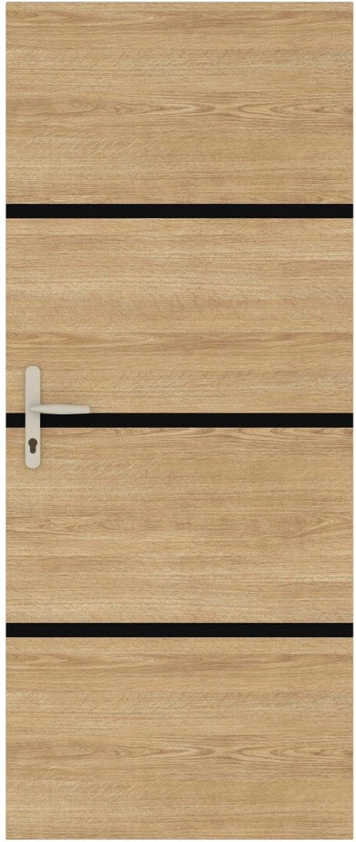 Nordlinger door renovation set - natural oak - 4 panels 85x50 cm - 3 black profiles 85x2 cm