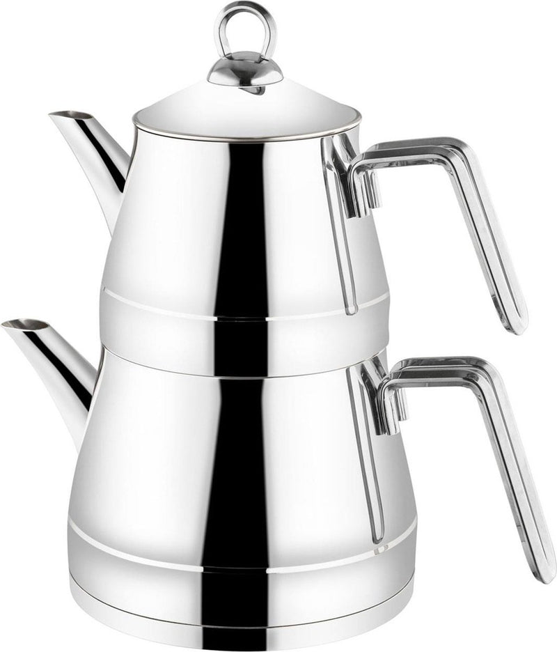 ÖZ Life Turkish Teapot - 1.25L + 2L - Tea Set - Teapot Set - Silver - Caydanlik