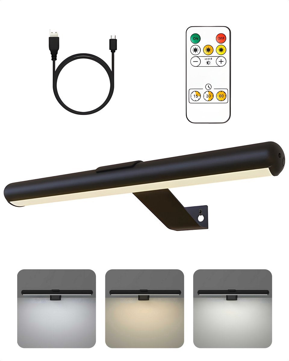 KAIA Oplaadbare Schilderijverlichting - 40cm - Draadloze Wandlamp - Draadloze Schilderijverlichting Oplaadbaar - Touch en remote - Dimbaar LED - Oplaadbare Schilderijlamp Snoerloos - Zwart