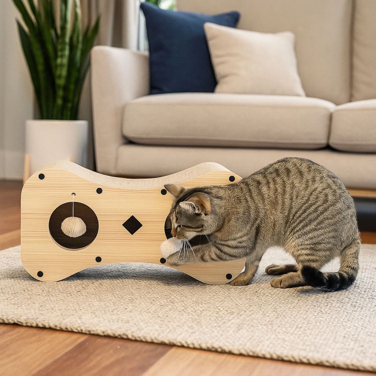 Petsi Kattenkrabber met Huisje - Karton & MDF - 55 cm - Met Pompons